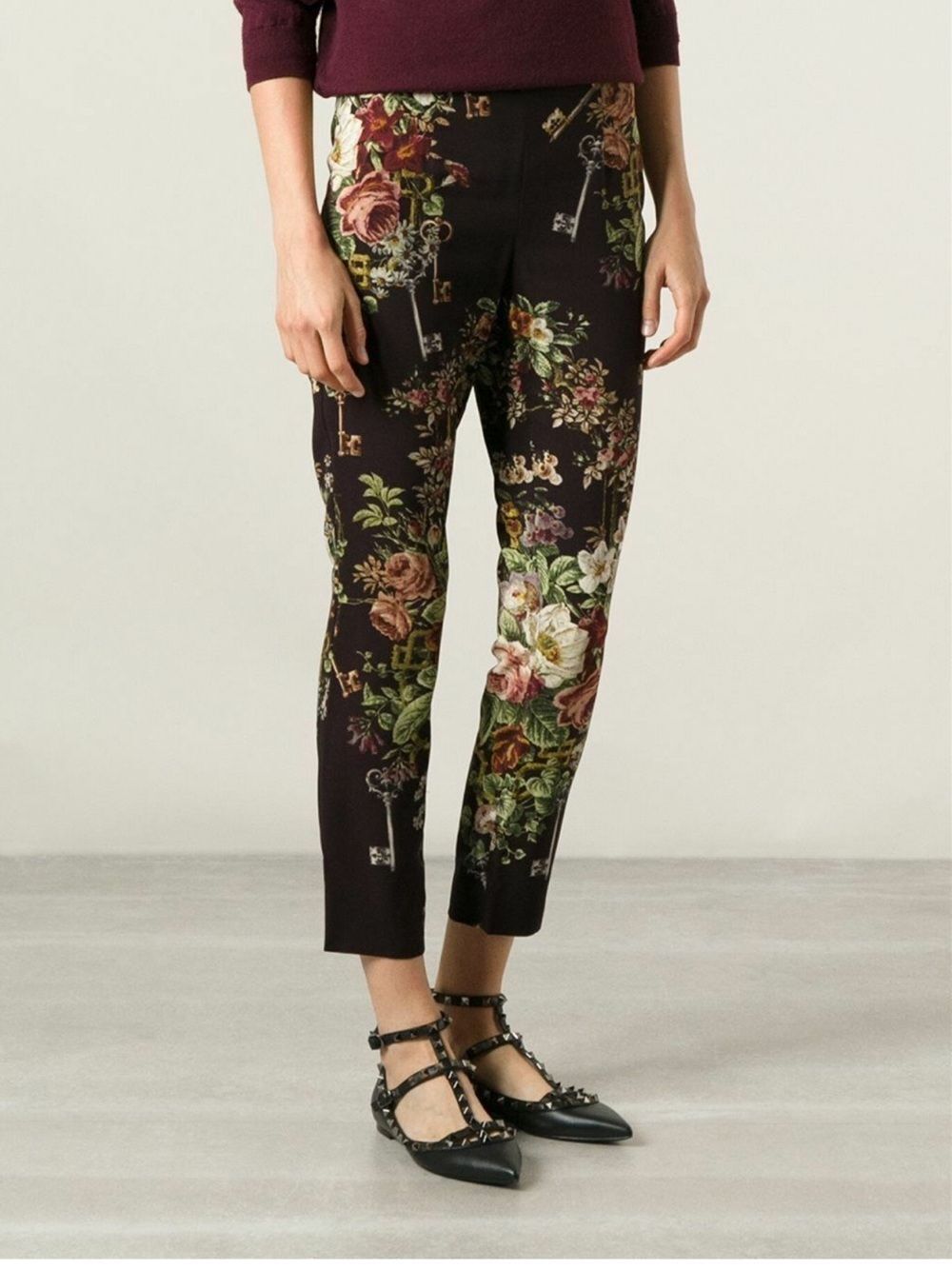 Dolce & Gabbana Brown Crepe Key Print Fitted Cropped Pants